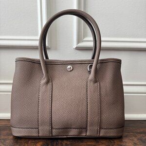 Leather Handbag Small Tote Taupe Silver Horse Carriage Taupe Logo